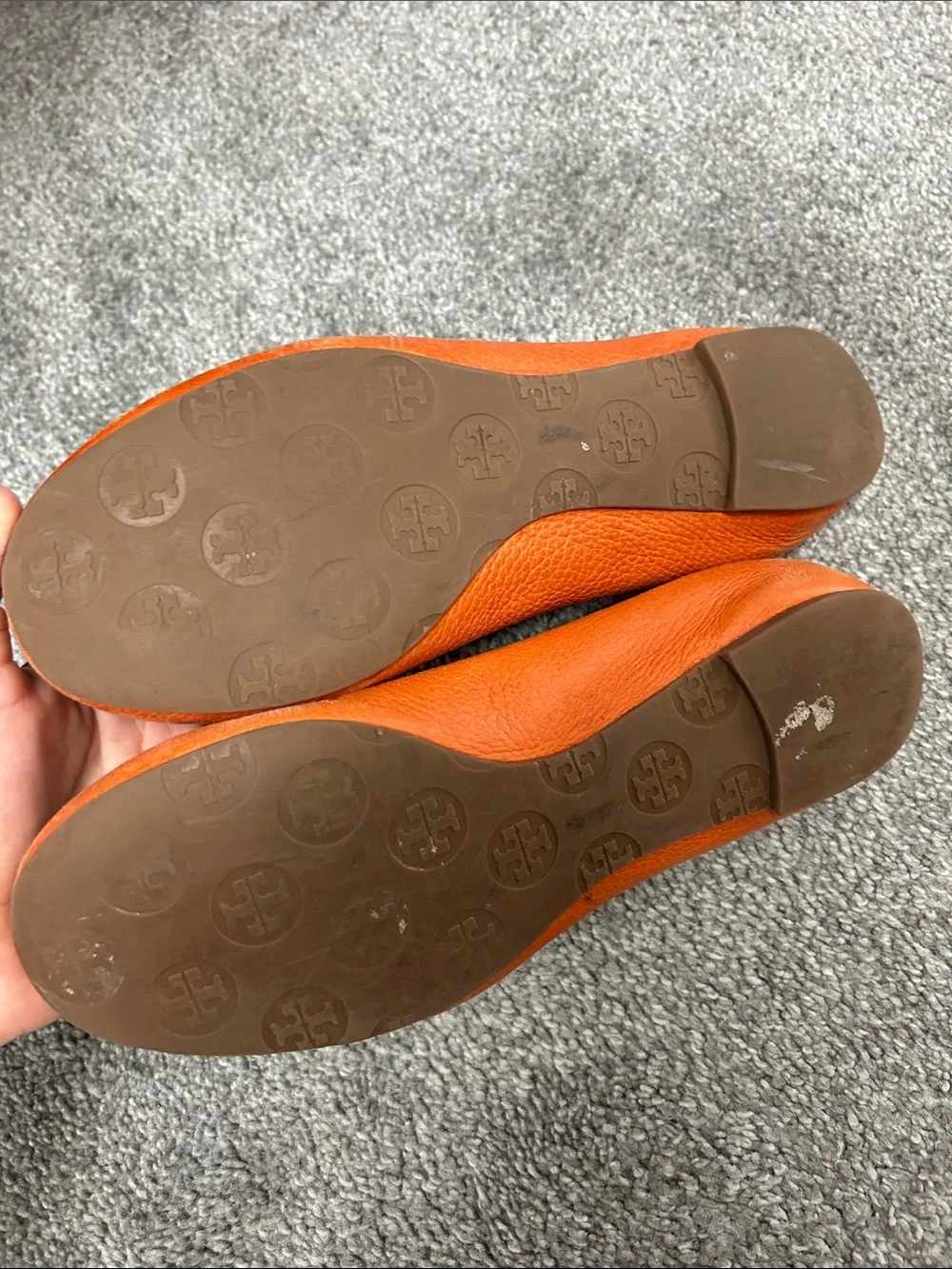 Tory Burch Bright Orange Leather Logo Ballet Flats